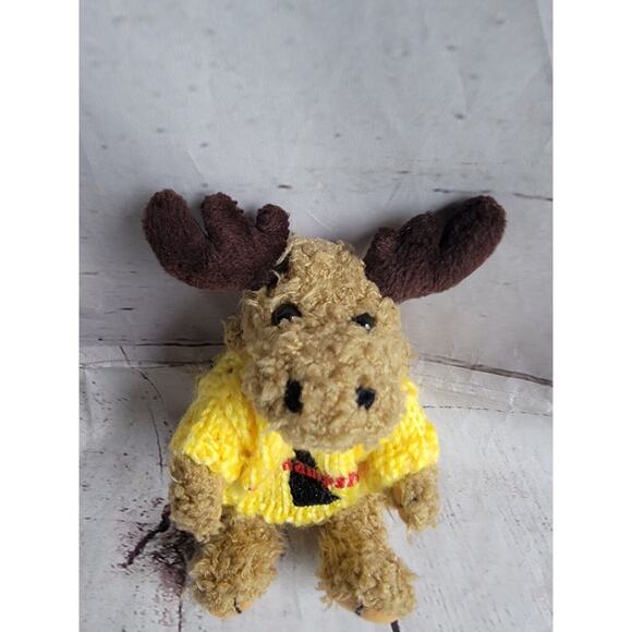 Brown Moose Yellow Knitted New Hanpshire Sweater Plush Stuffed Animal Gift Toy - Picture 2 of 7